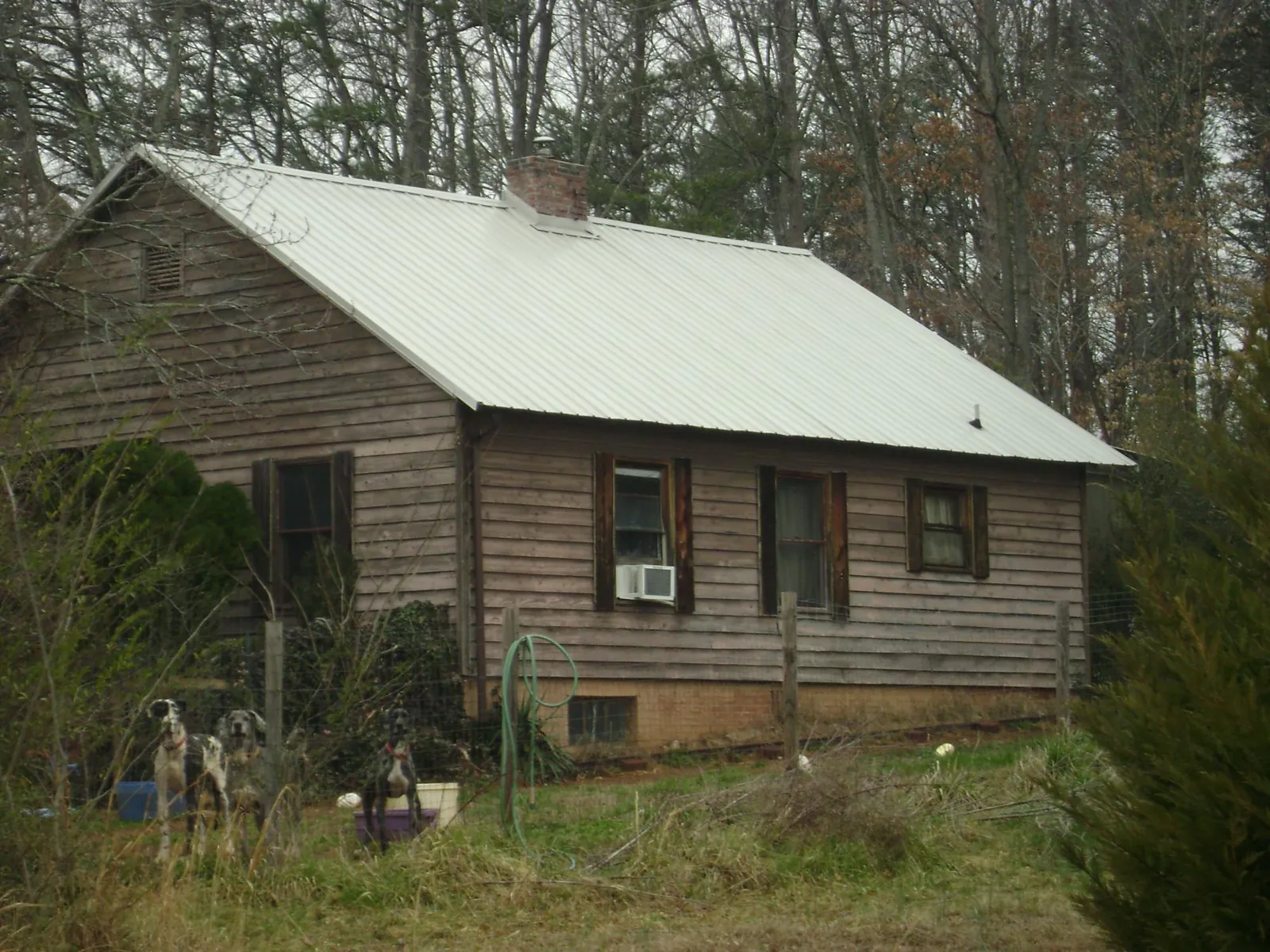 White metal roof on an old wood sided farmhouse, from a Metal Roof Installation job in Martinez